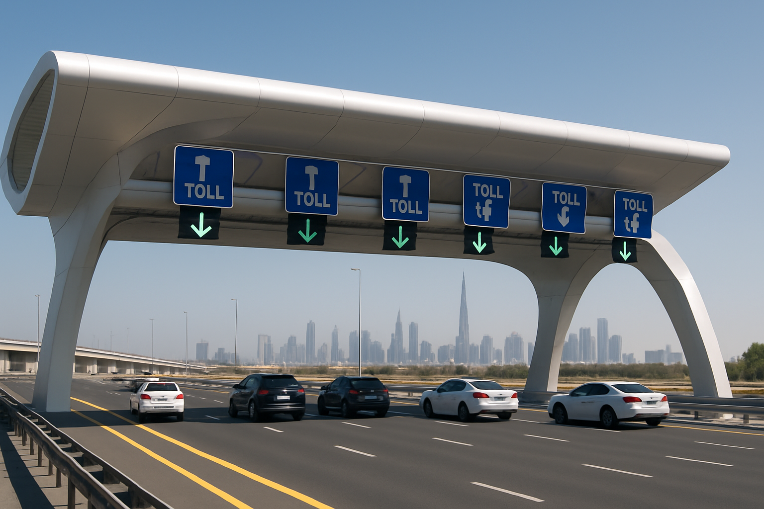 State-of-the-art toll gate on a Dubai highway