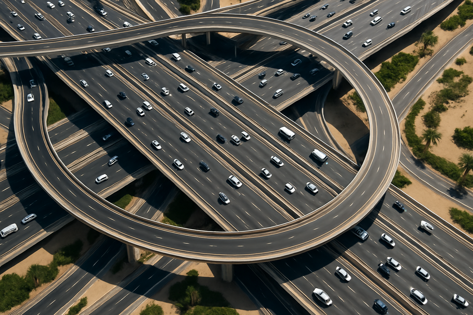 Aerial view of efficient Dubai highway traffic flow